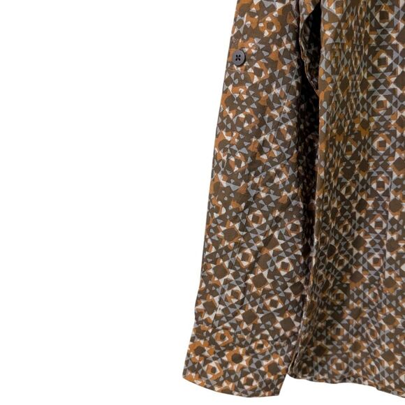 Fabindia Geometric Print Cotton Kurta Shirt Mandarin Collar roll-up tab Slim Fit - Picture 4 of 9